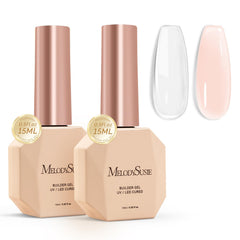 MelodySusie front packaging showing both builder gel bottles and benefits