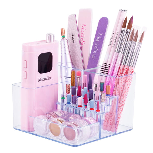 MelodySusie clear front view showing organized nail tools and tidy workspace