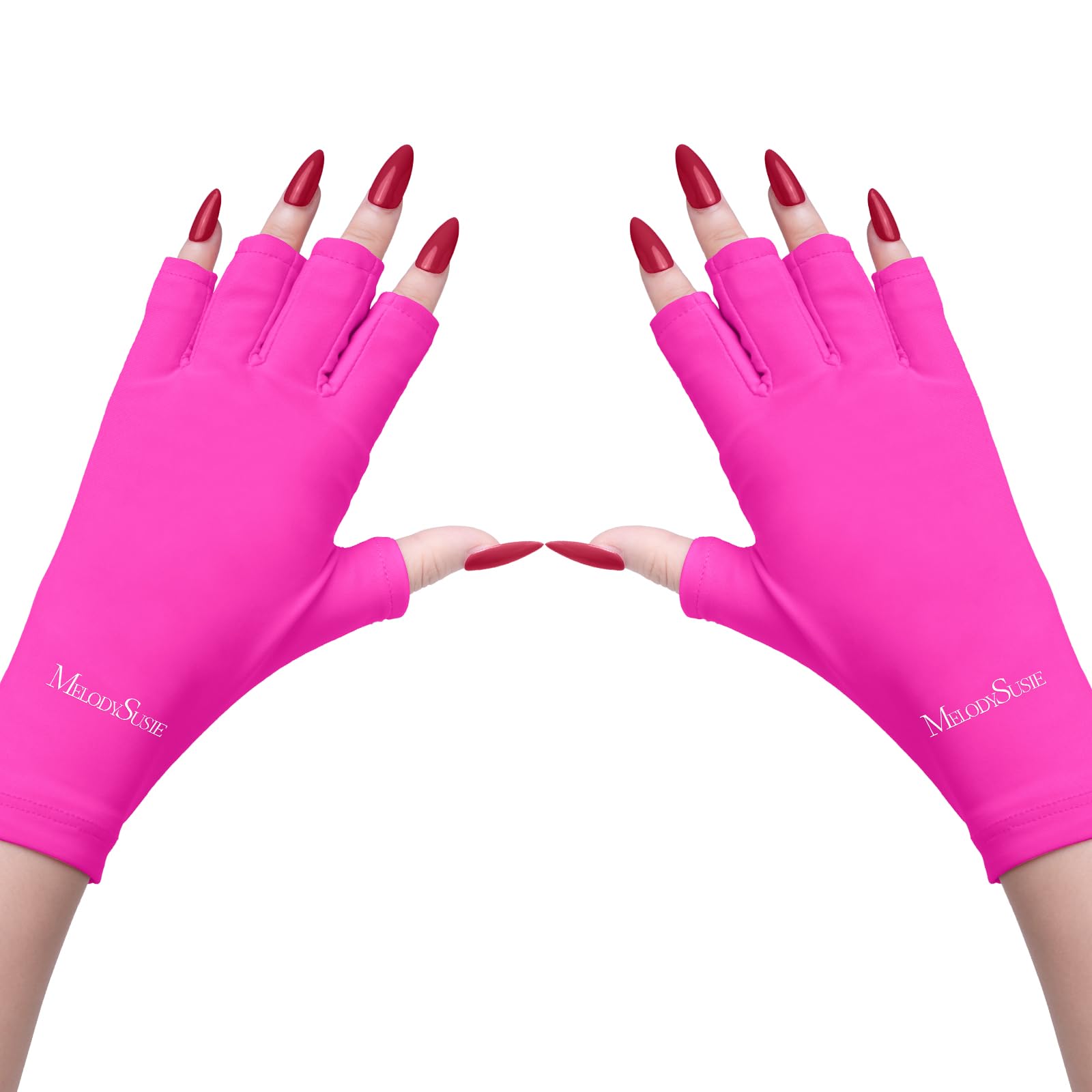 MelodySusie neon pink gloves front view showing coverage and color benefit