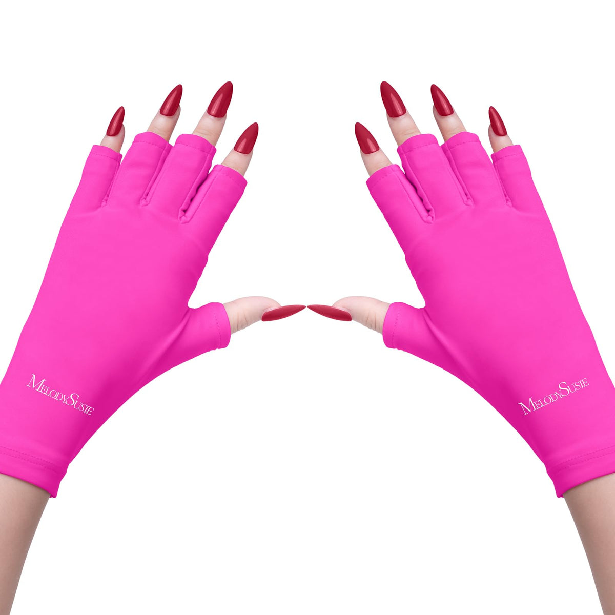 MelodySusie neon pink gloves front view showing coverage and color benefit