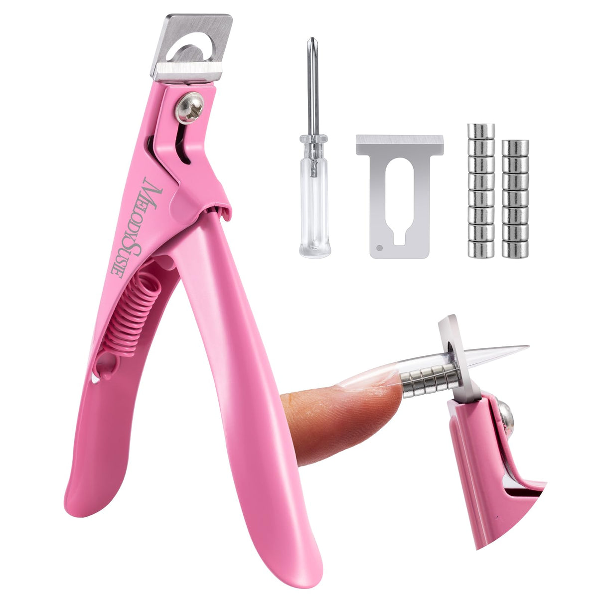 MelodySusie front view pink clippers showing ergonomic shape and quick cutting