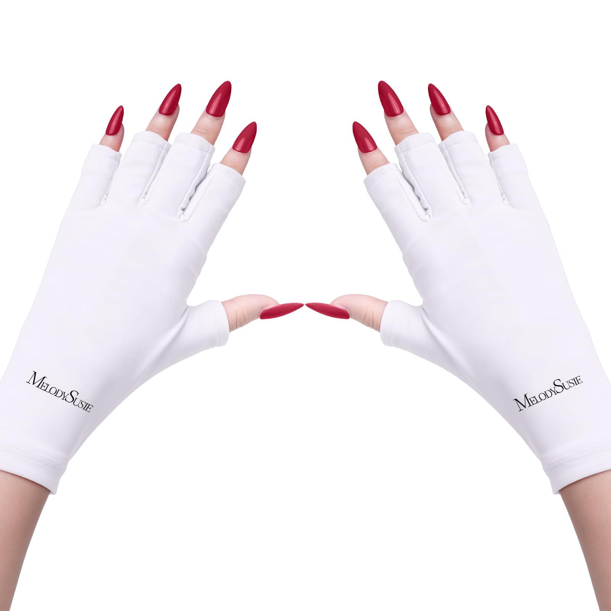 MelodySusie front view white gloves showing full hand coverage and protection
