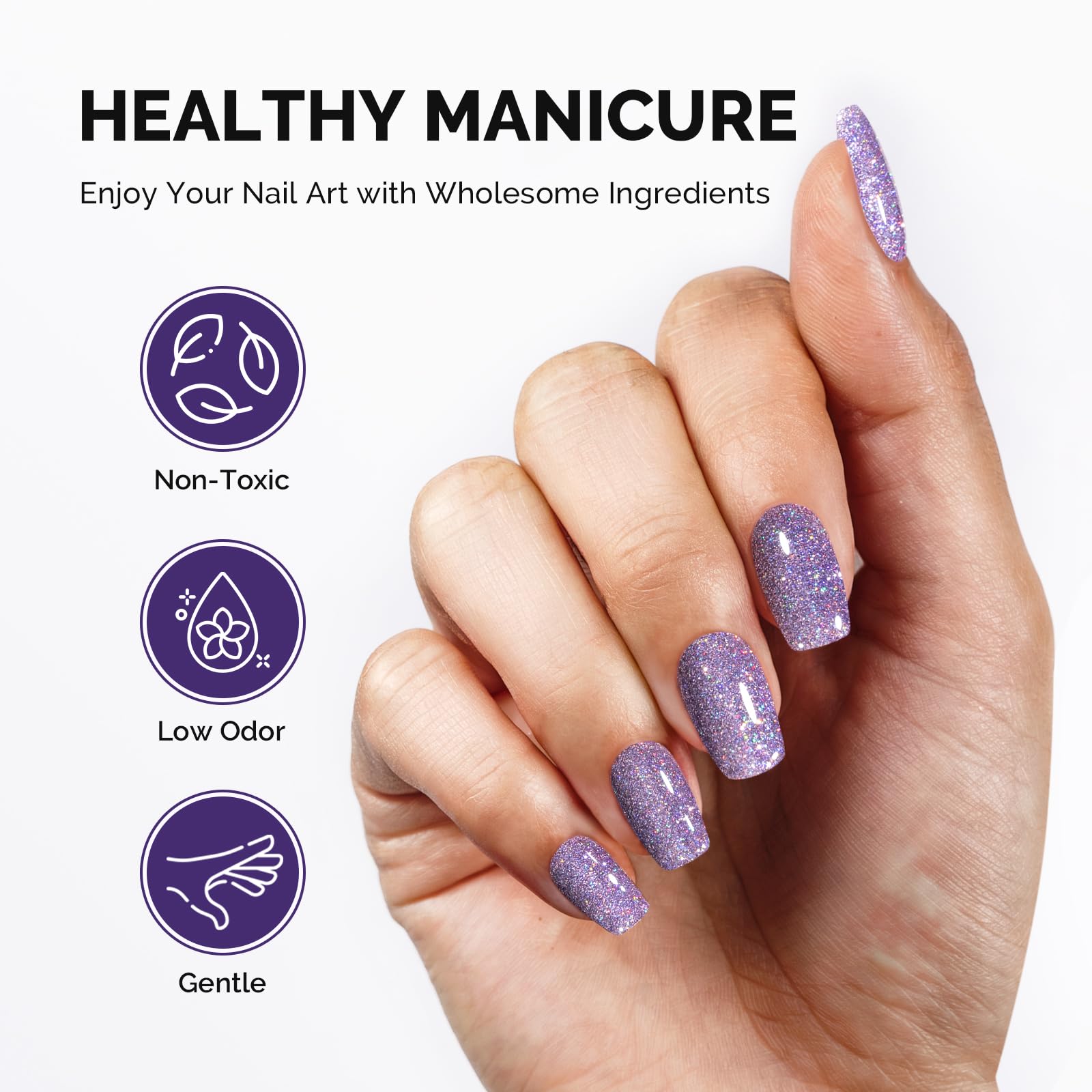 MelodySusie applied on manicure showing glitter finish and long-lasting look