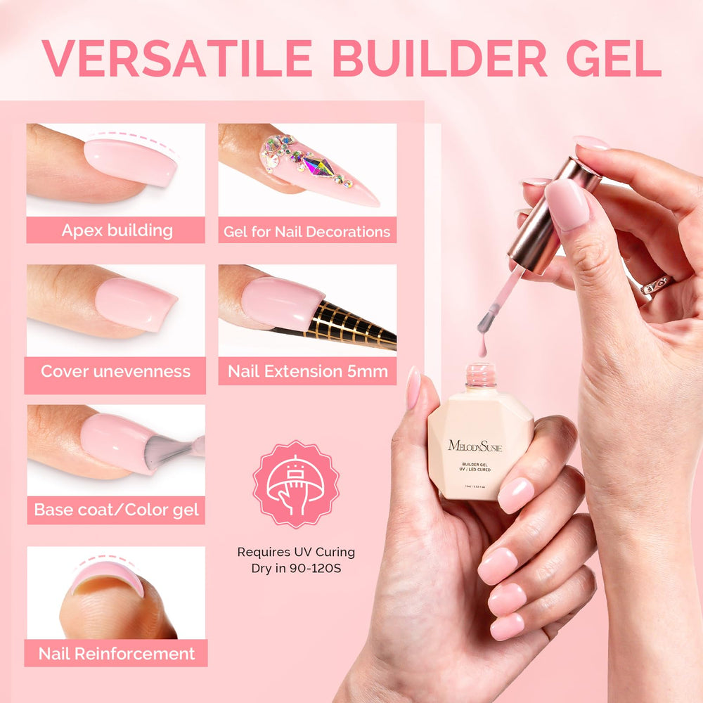 MelodySusie builder gel applied on a nail extension showing strong structure