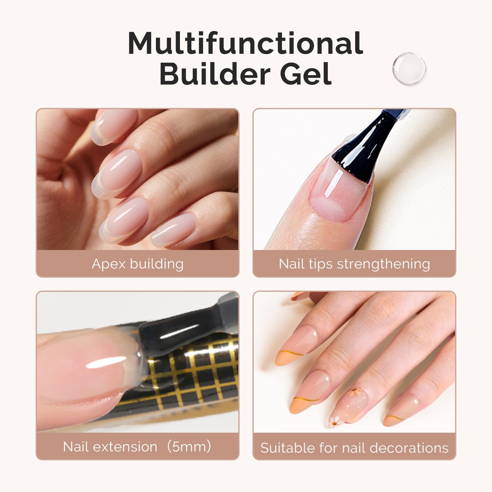 MelodySusie gel on nail extension illustrating added strength and length