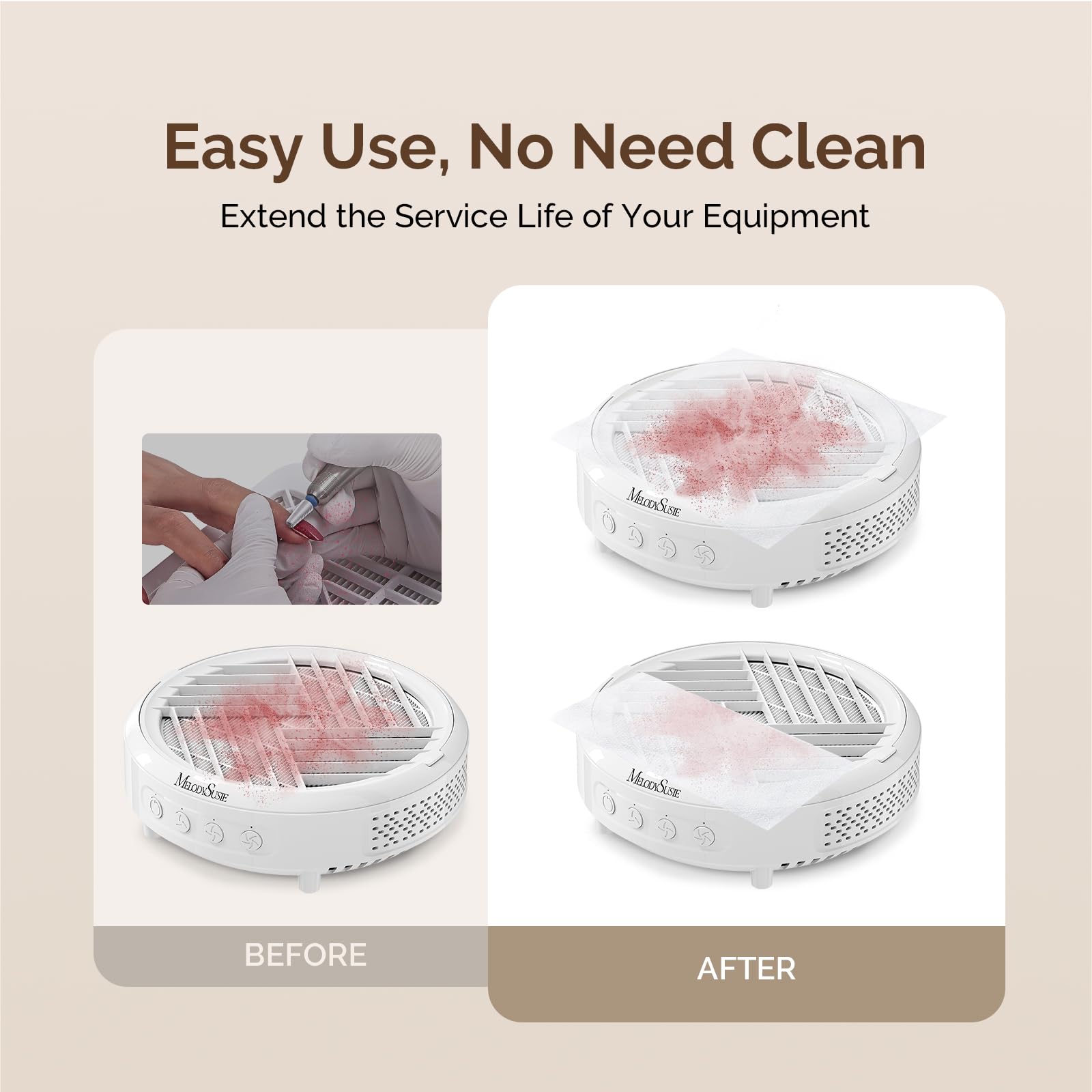 MelodySusie filter sheet installed on a nail dust extractor improving suction