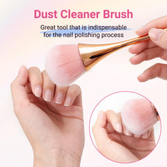 MelodySusie brush in use sweeping nail dust away for a cleaner manicure workspace