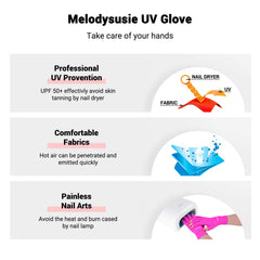 MelodySusie glove worn under gel lamp demonstrating UV protection benefit