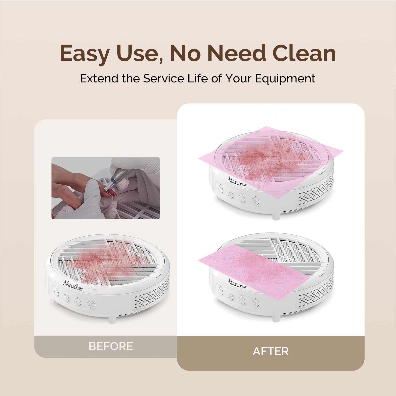 MelodySusie filter installed on a nail dust collector improving cleanliness
