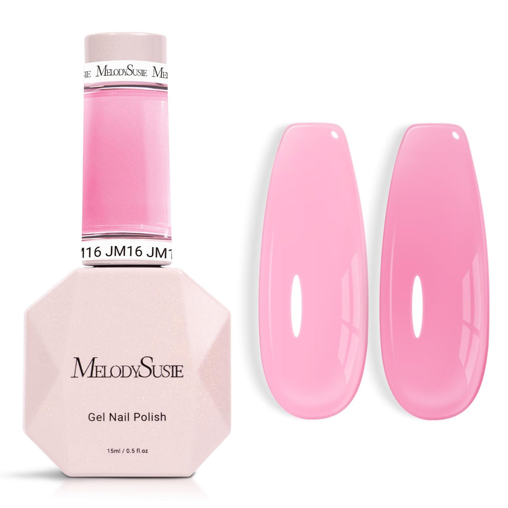 MelodySusie bottle front view showing berry-pink jelly color and clear finish