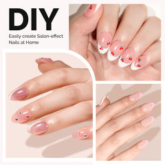 MelodySusie finished short almond manicure demonstrating clear polish result