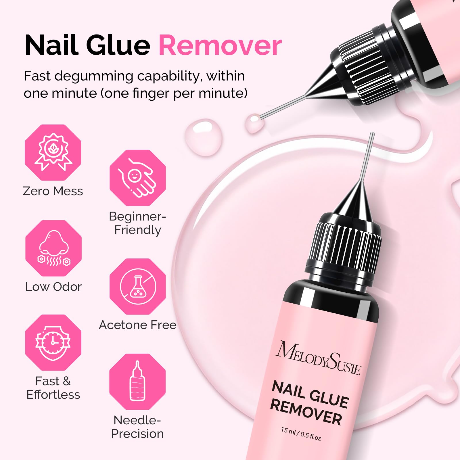 MelodySusie long-tip applicator close-up for precise glue placement and reduced mess
