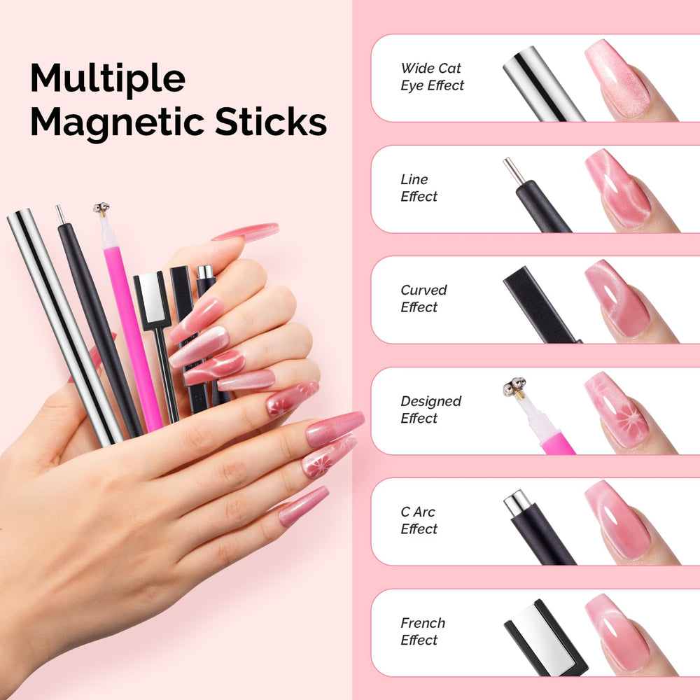 MelodySusie magnet held above wet cat-eye gel polish illustrating instant magnetic effect