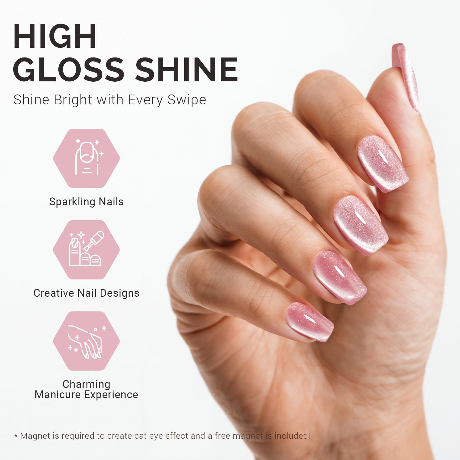 MelodySusie magnet held over wet polish creating a defined cat-eye stripe instantly