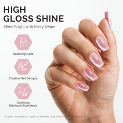 MelodySusie magnet held over wet polish creating a defined cat-eye stripe instantly