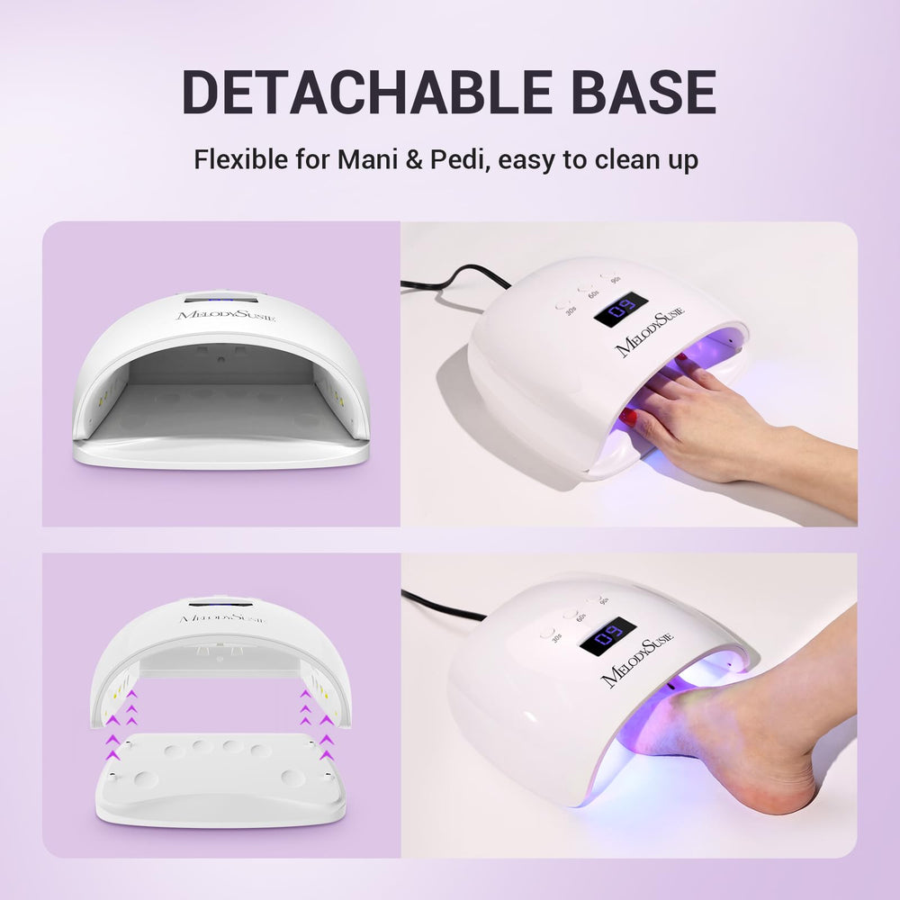 MelodySusie lamp curing a manicure illustrating fast, salon-quality results benefit