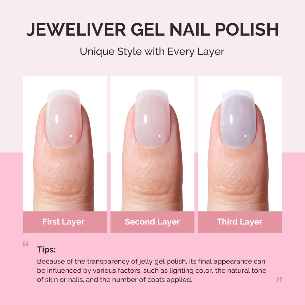 MelodySusie nail swatch on hand illustrating translucent jelly effect benefit