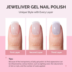 MelodySusie nail swatch on hand illustrating translucent jelly effect benefit