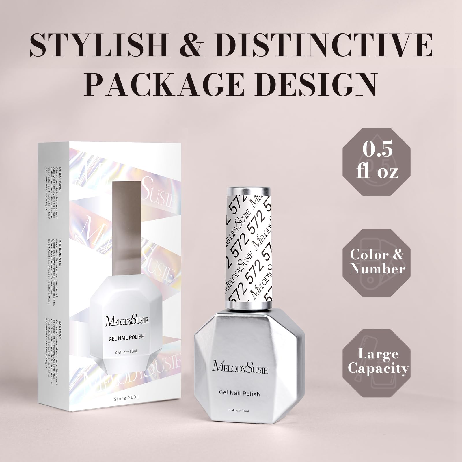 MelodySusie label detail highlighting ingredient info and low-odor formula benefit