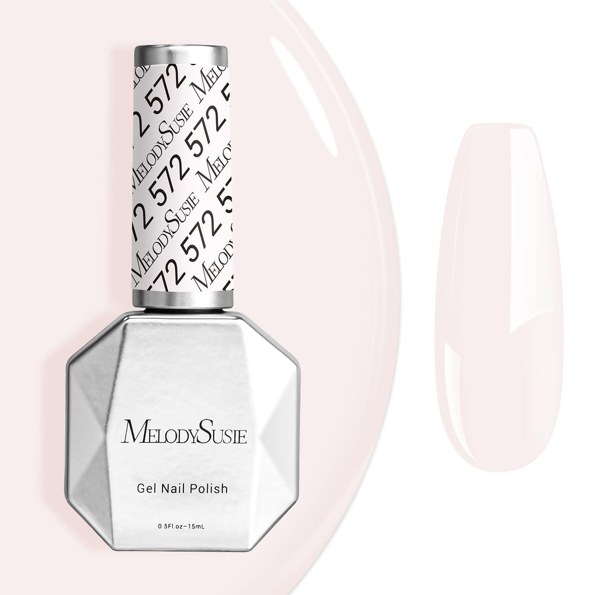 MelodySusie bottle front view showing milky white gel benefit durable finish
