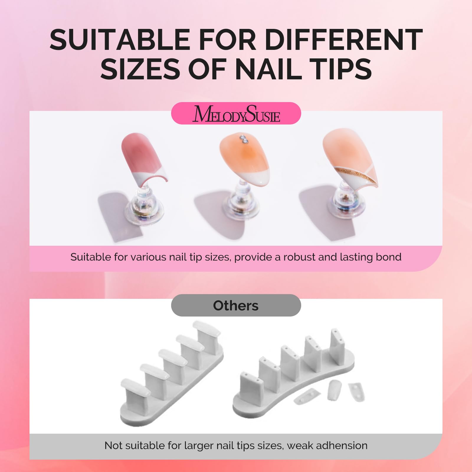 MelodySusie full nail sets mounted on stands for neat presentation