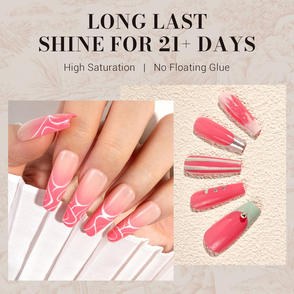 MelodySusie manicured hands wearing cranberry pink, showing durable shine benefit