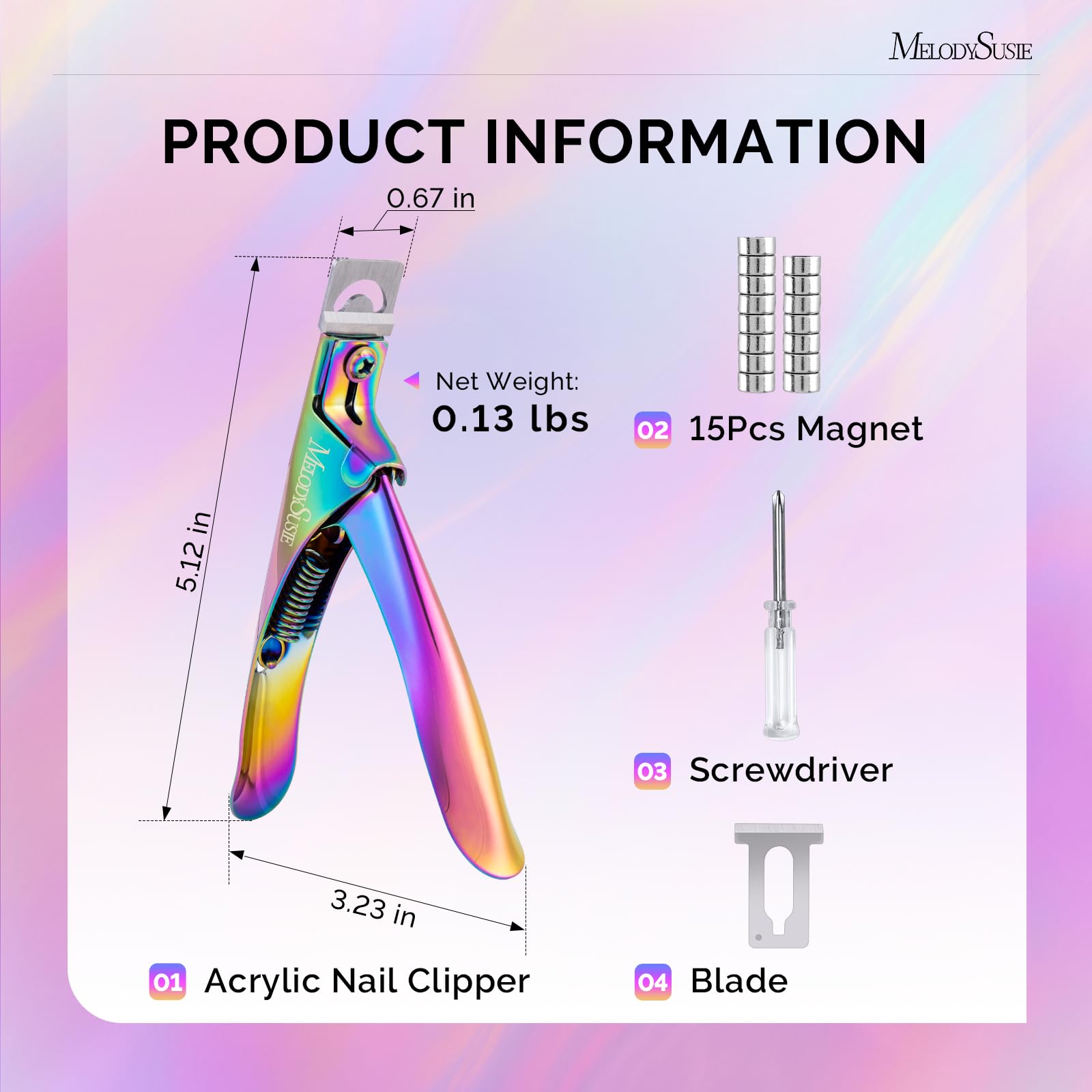 MelodySusie packaging and contents layout showing clipper and accessories for ready setup benefit
