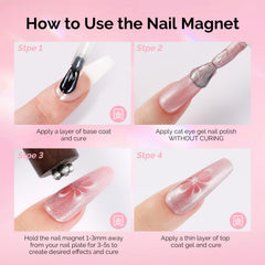 MelodySusie display of patterned cat eye nails showcasing design variety