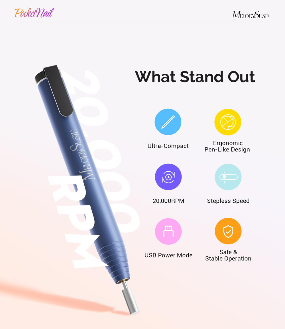 MelodySusie PocketNail held in hand to show scale and reduce hand fatigue for detailed work