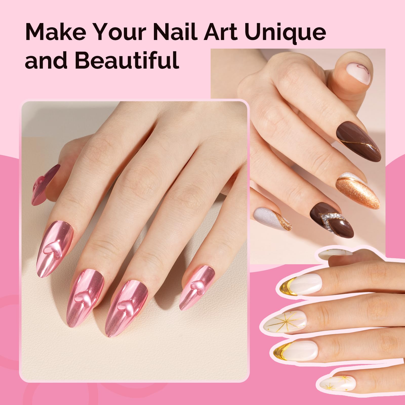 MelodySusie powder applied on black gel nail showing intense mirror effect