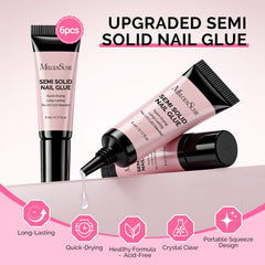 MelodySusie glue securing press-on nails on a hand for long-lasting wear