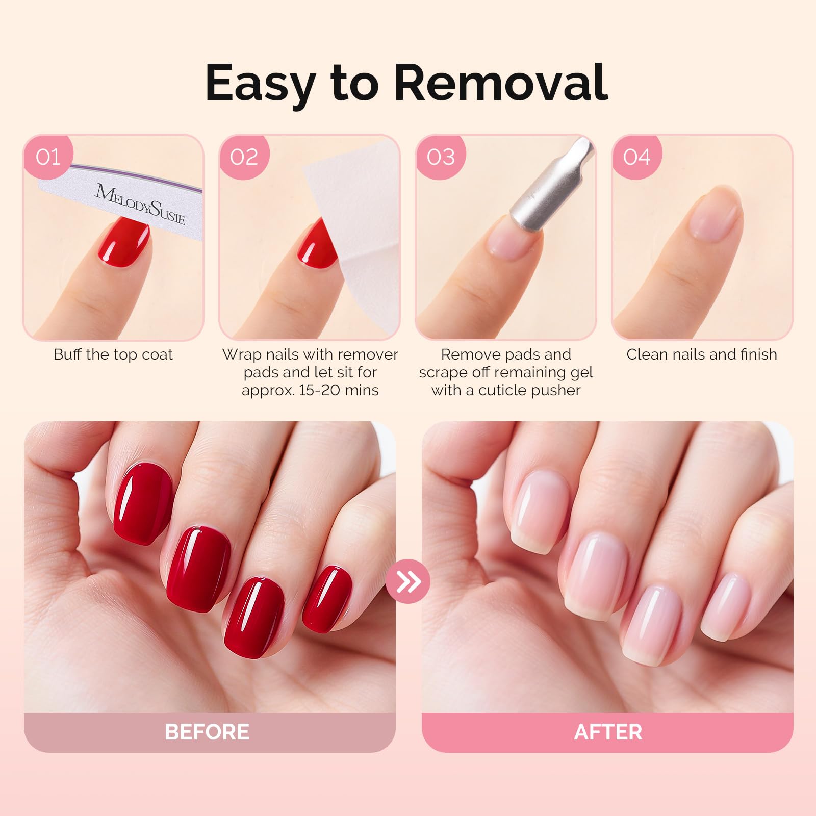 MelodySusie pad removing polish from fingernail showing efficient gel and regular removal