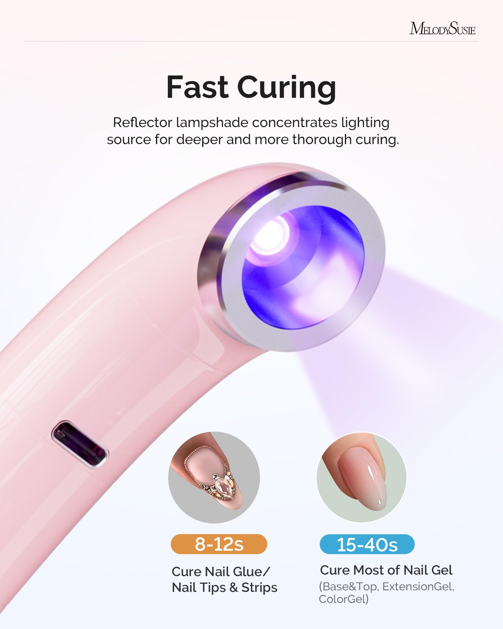 MelodySusie curing a single finger demonstrating fast flash cure for rhinestones
