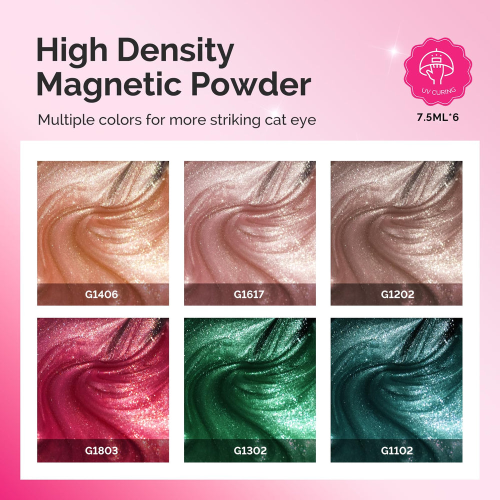 MelodySusie six bottles arranged to show color range, quick shade comparison benefit
