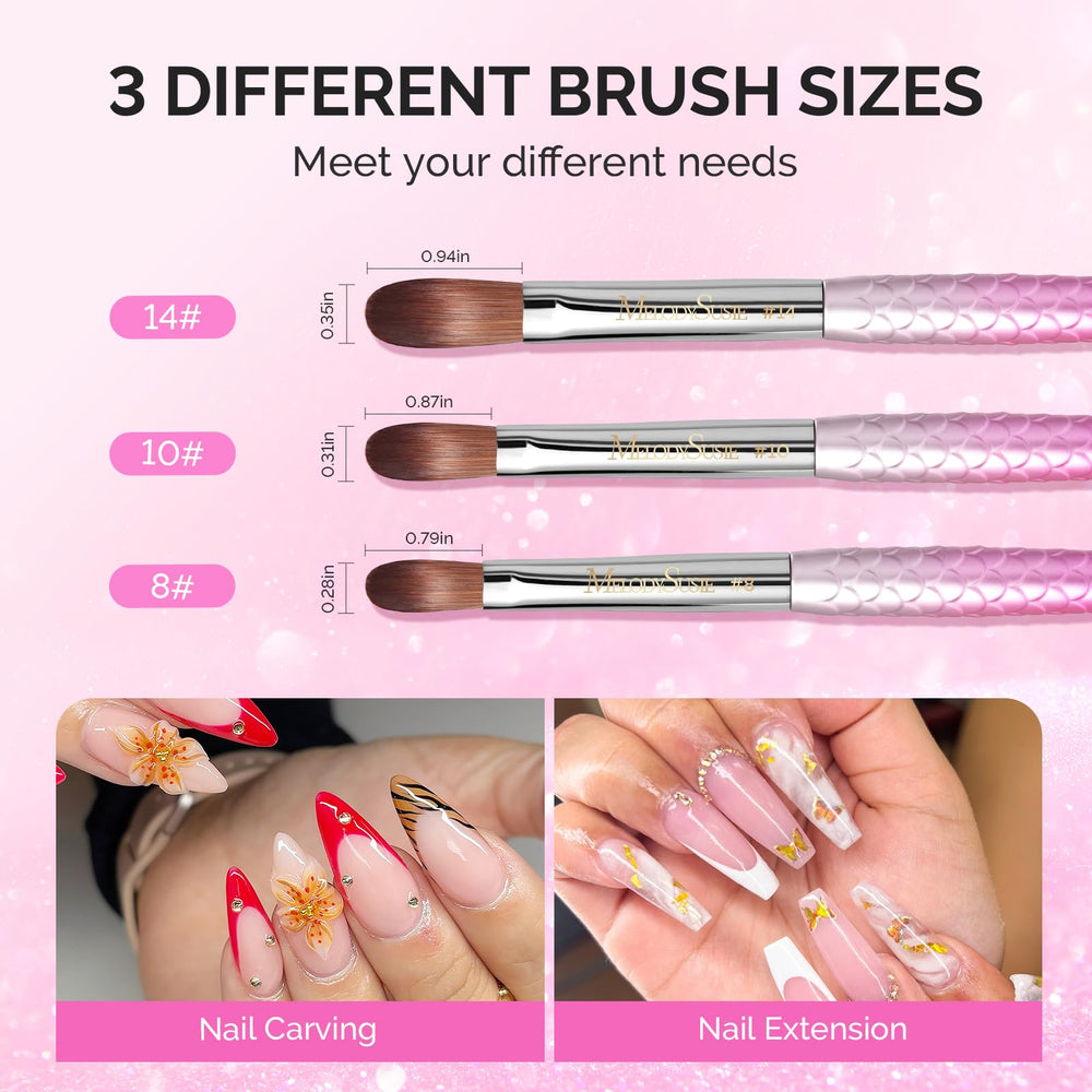 MelodySusie brushes beside a hand for size comparison showing scale and versatility benefit