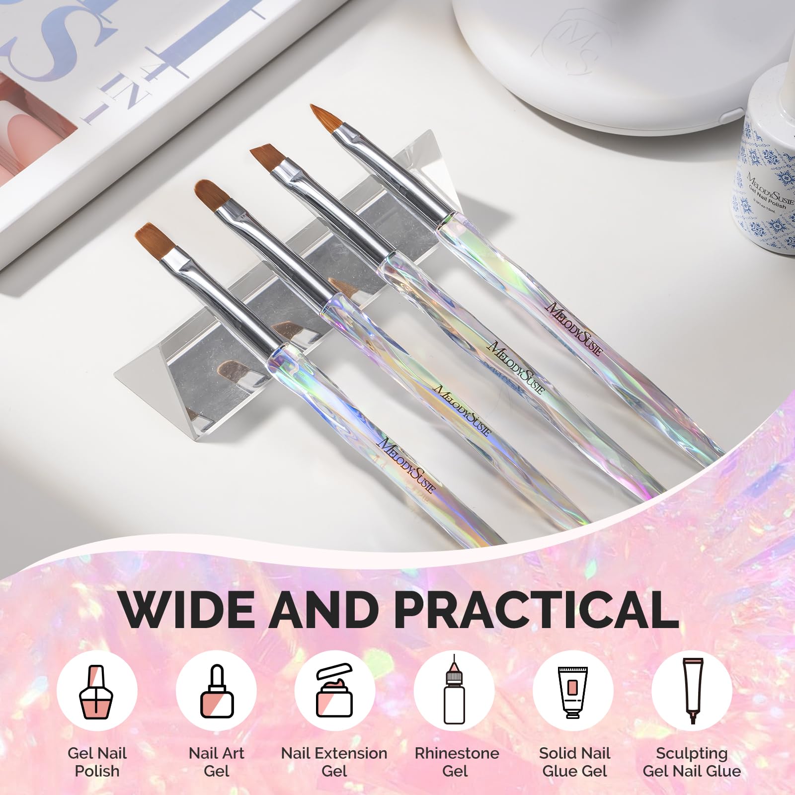 MelodySusie brushes held in hand to show scale and ergonomic handles for comfortable use