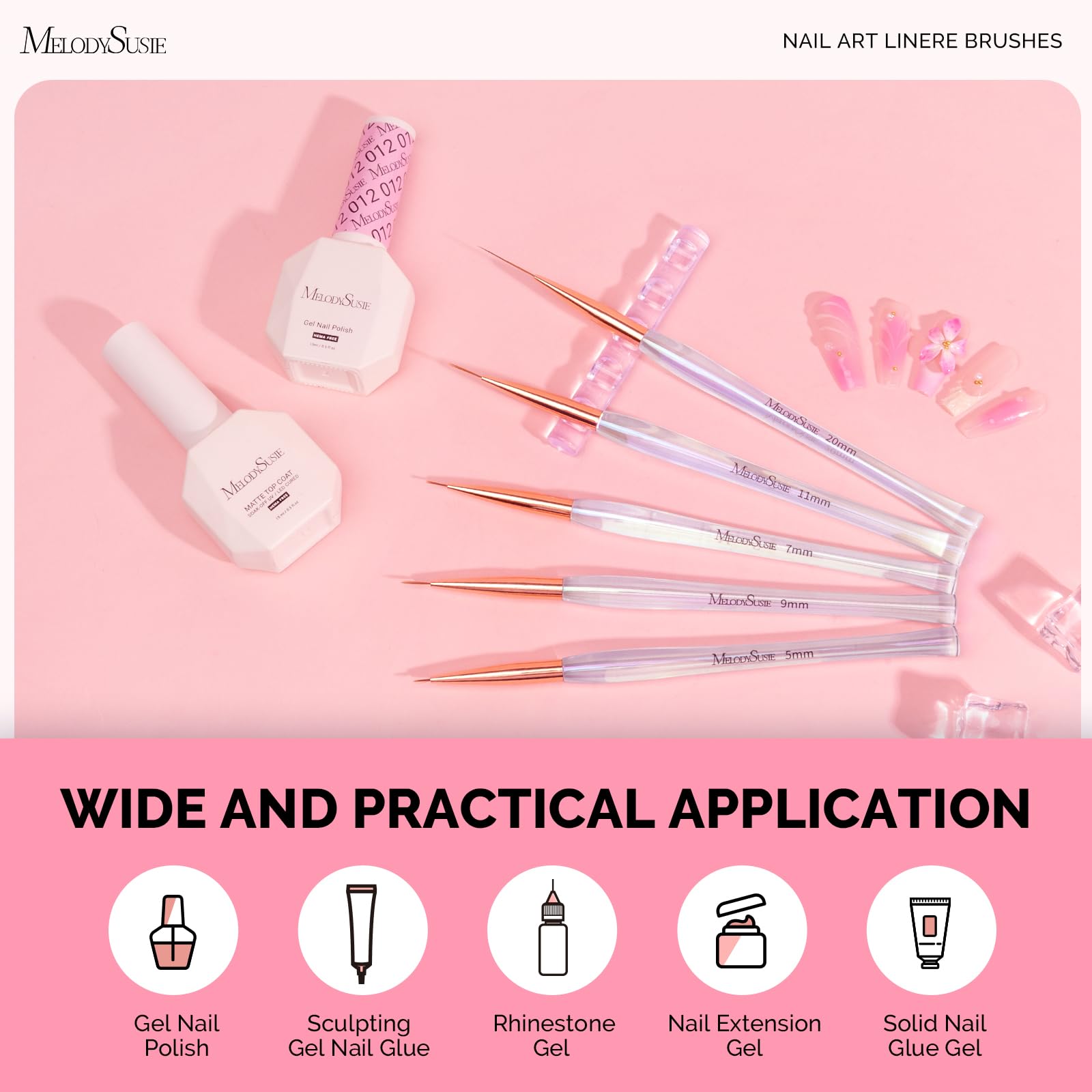 MelodySusie size comparison on fingertip highlighting varied tip widths for detail