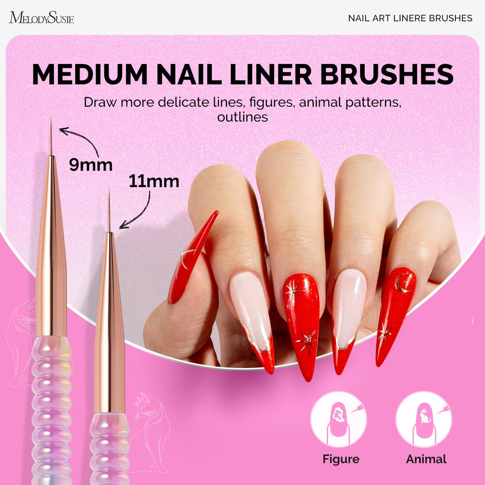 MelodySusie brushes side-by-side to compare 5mm-20mm sizes for controlled line widths