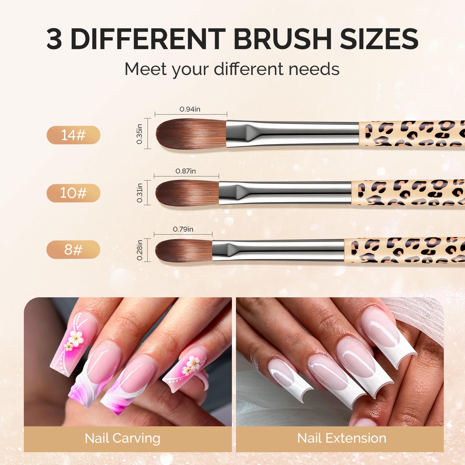 MelodySusie three brushes side-by-side showing size 8 10 14 selection advantage