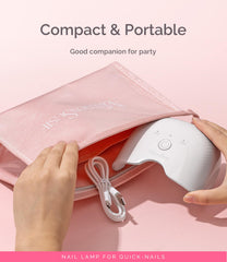 MelodySusie next to nail polish bottle to show compact size and space-saving benefit