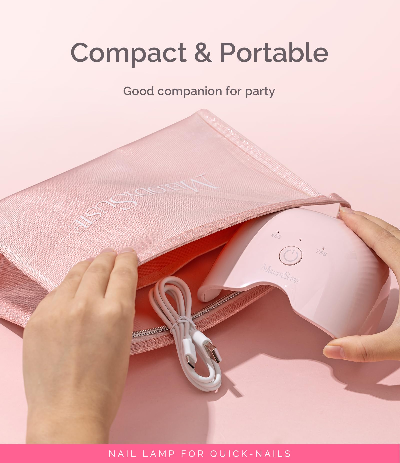 MelodySusie lamp beside smartphone for scale showing travel-ready compactness benefit