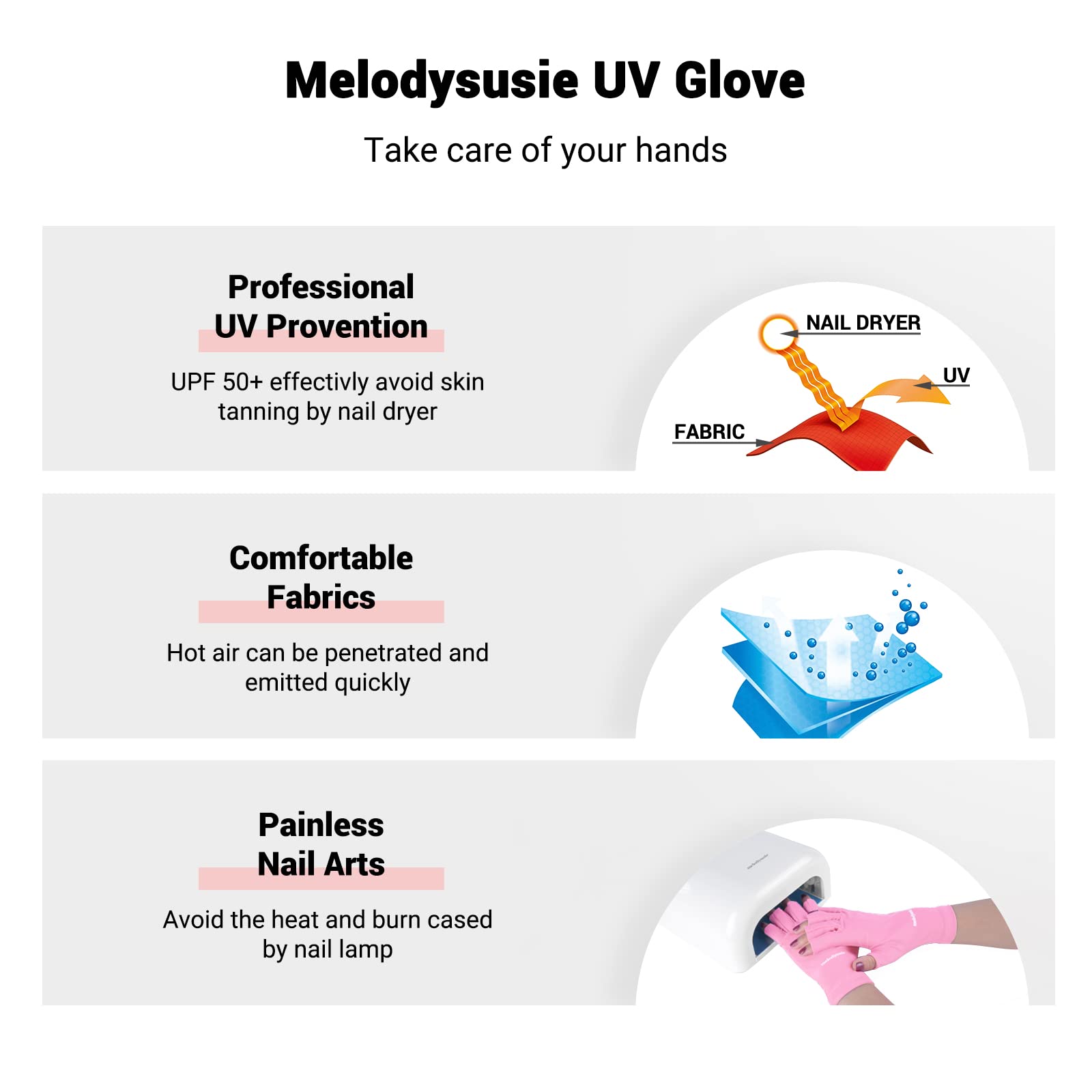 MelodySusie stitching detail on glove seam emphasizing durability benefit