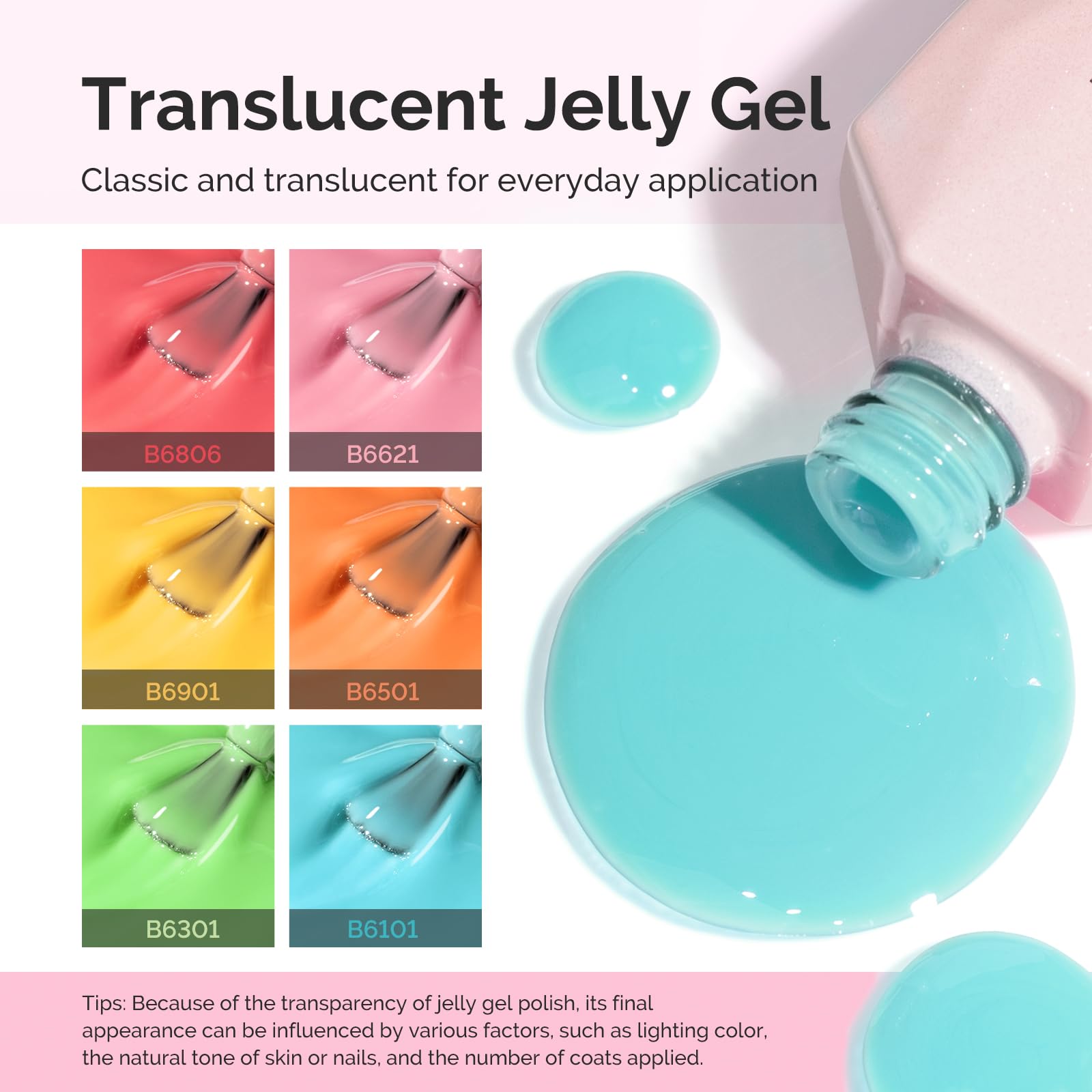 MelodySusie color swatches laid out on a fan, visualizing buildable translucence benefit