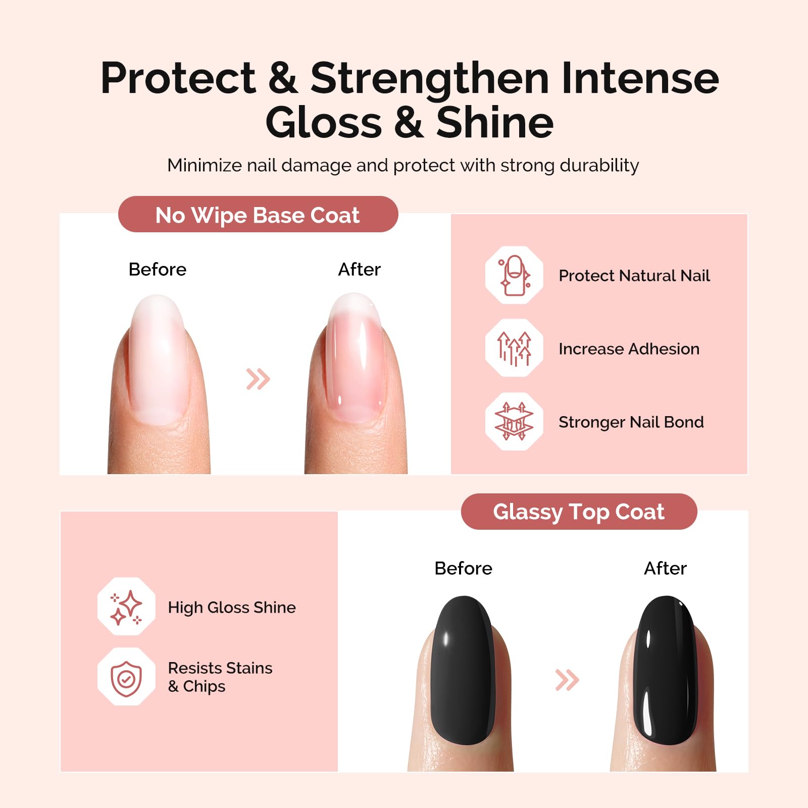 MelodySusie glossy finish on nails demonstrating high-shine long-lasting protection