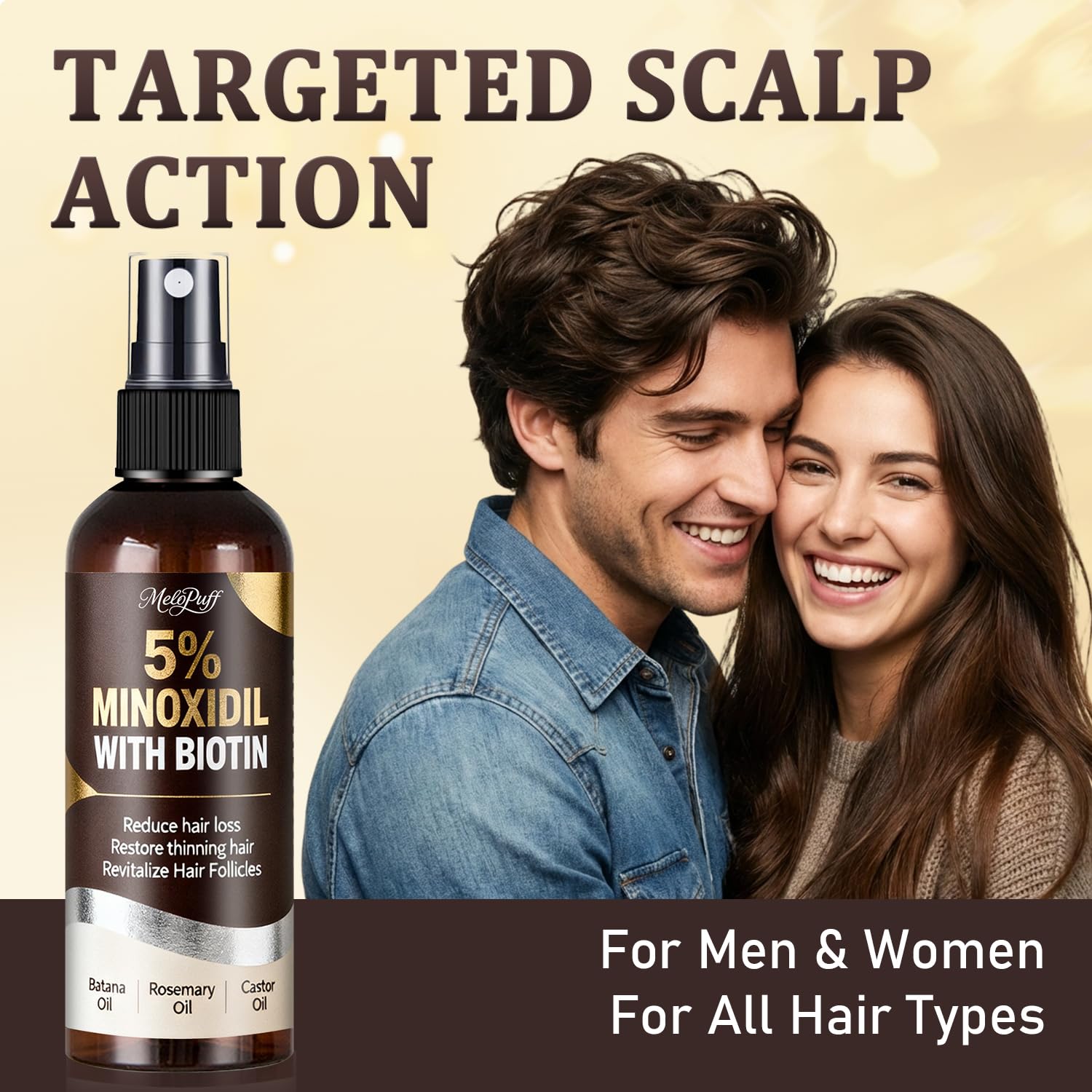 Melopuff being applied to scalp showing targeted coverage advantage