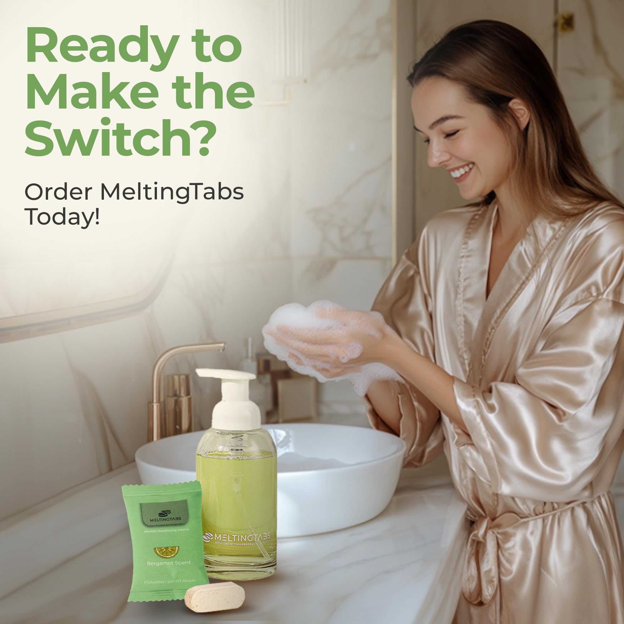 MELTINGTABS tablet next to hand showing compact size and convenience benefit