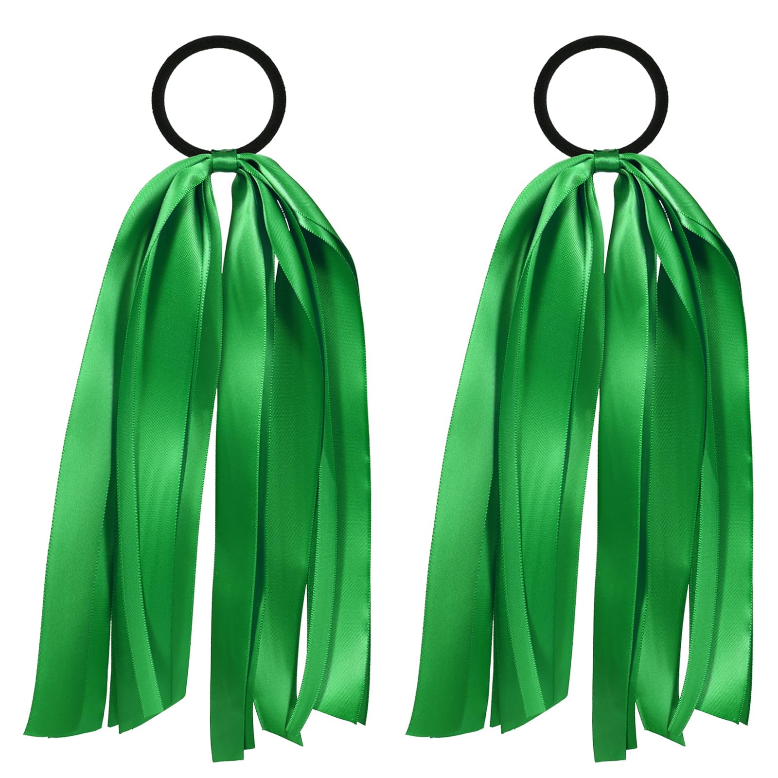 melyde front view of green ribbon hair ties showing color and pair for styling
