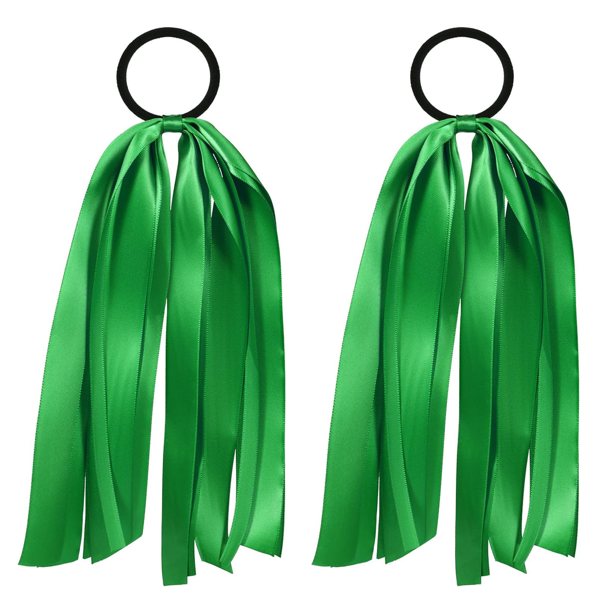 melyde front view of green ribbon hair ties showing color and pair for styling
