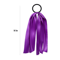 melyde hair ties beside hand scale shows approximate 9 inch ribbon length