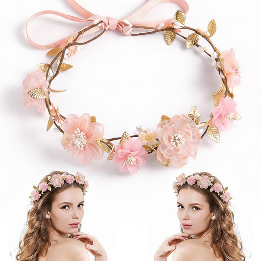 MEMOVAN front view pink flower crown showing full floral design and wearable charm